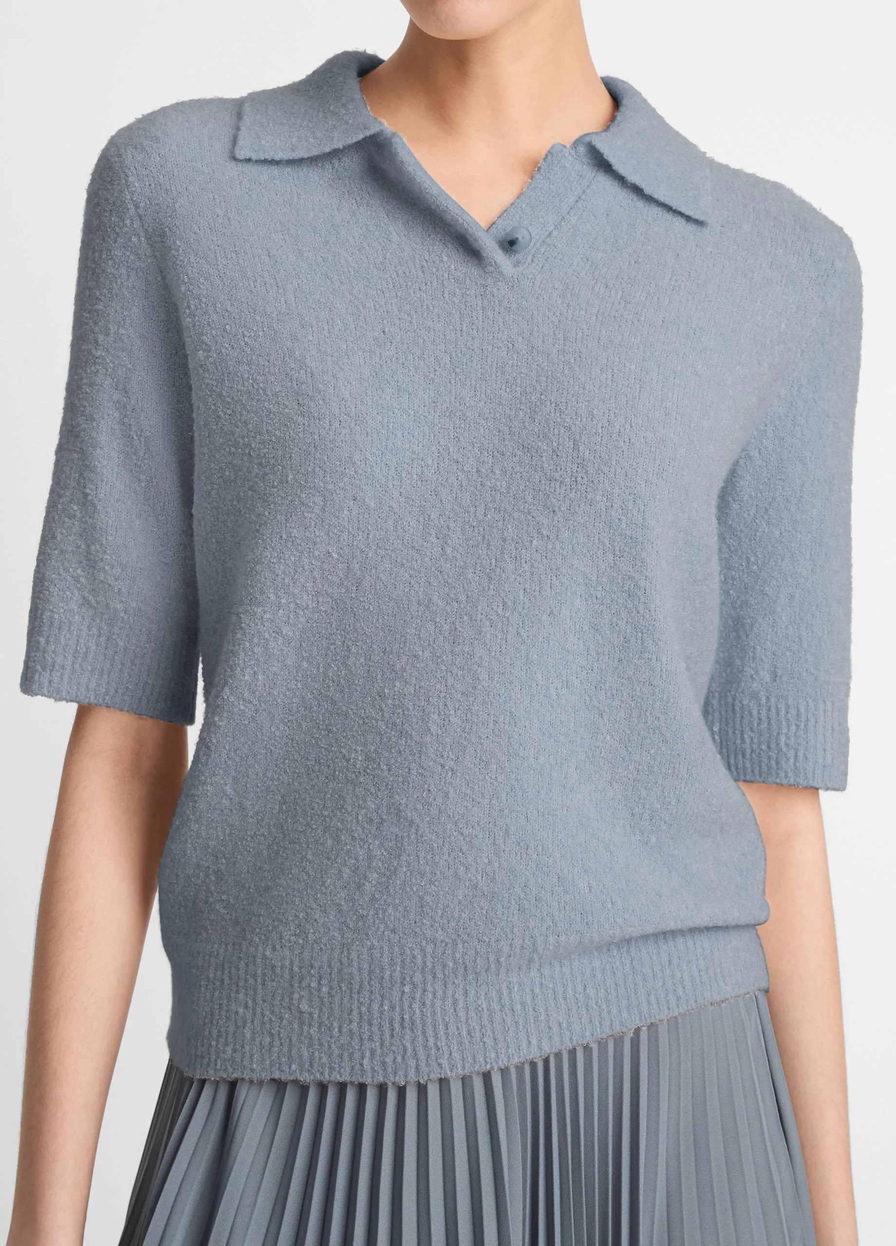 Soft Bouclé Silk-Blend Polo Sweater