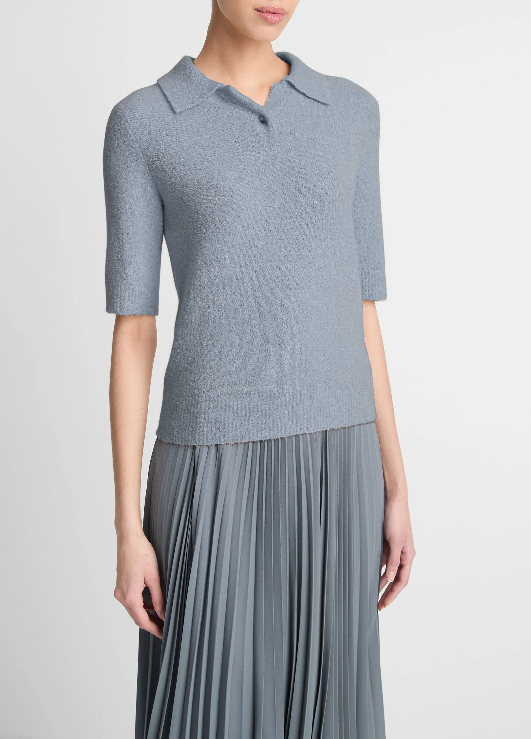 Soft Bouclé Silk-Blend Polo Sweater