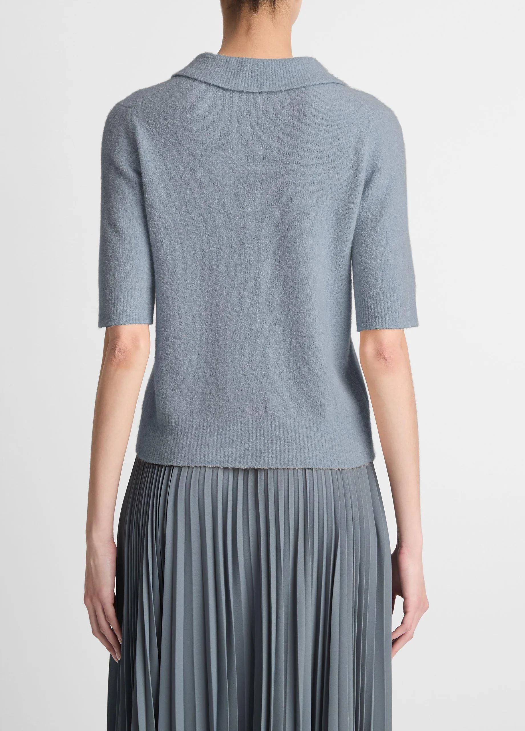 Soft Bouclé Silk-Blend Polo Sweater