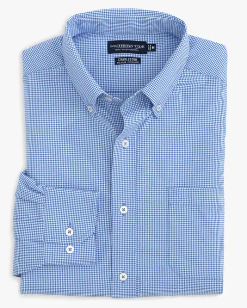 Southern Tide Micro Gingham brrr°® Intercoastal Sport Shirt: Cobalt Blue