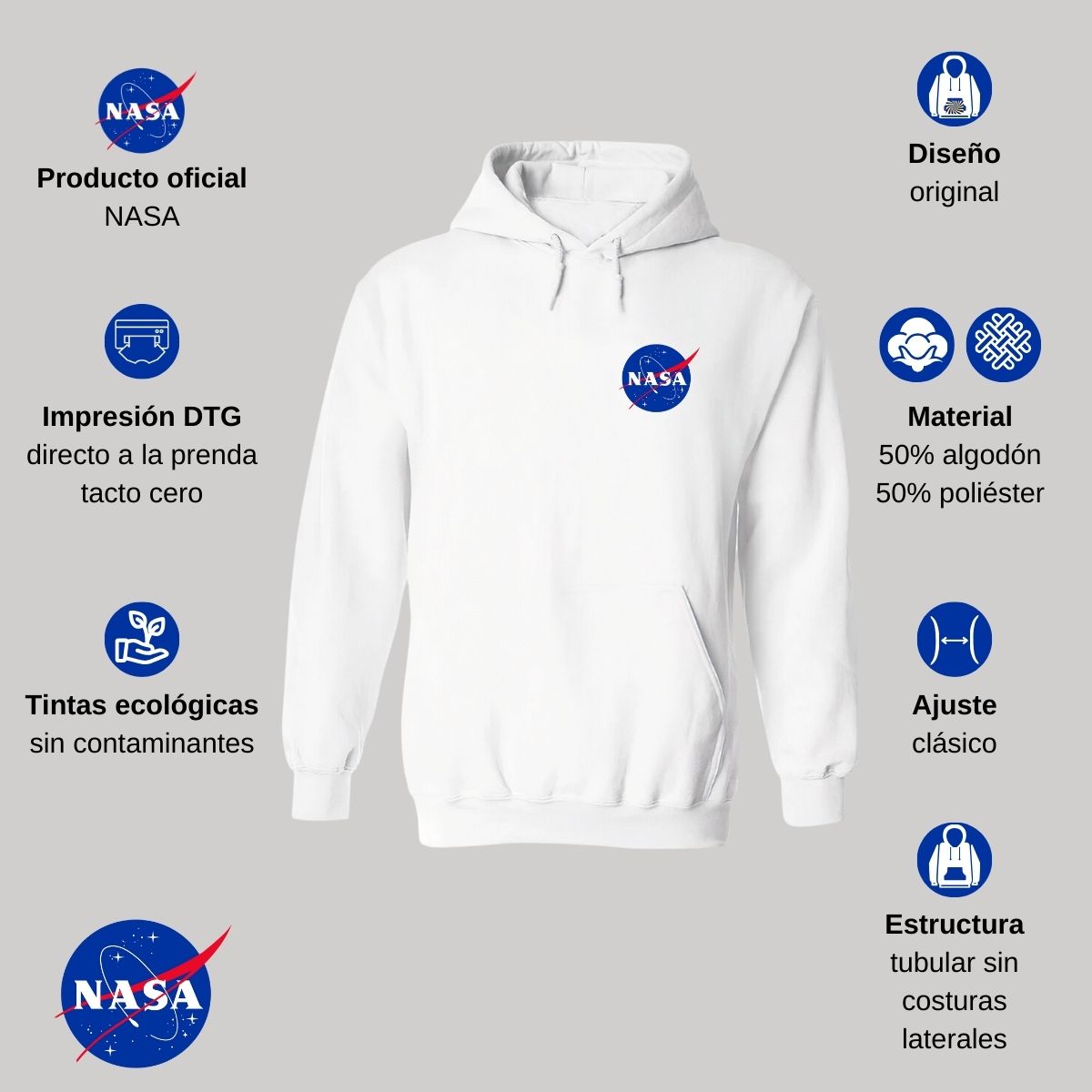 Sweater Suéter Mujer Hoodie Nasa Logo Espacial Escudo