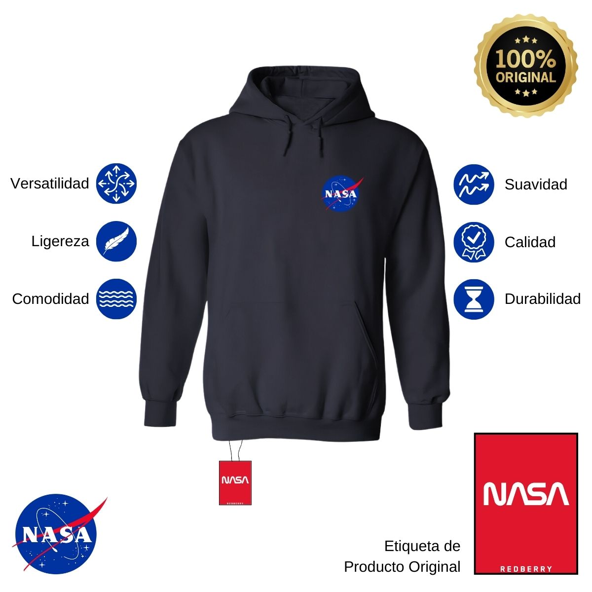 Sweater Suéter Mujer Hoodie Nasa Logo Espacial Escudo