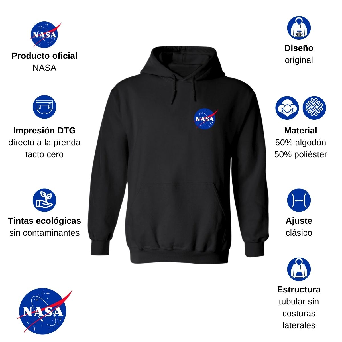 Sweater Suéter Mujer Hoodie Nasa Logo Espacial Escudo