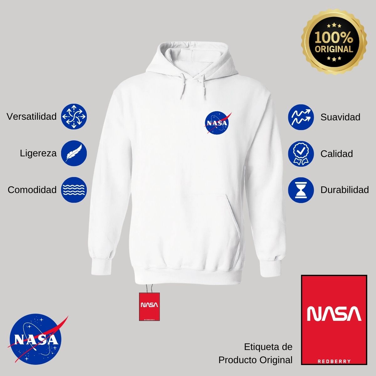 Sweater Suéter Mujer Hoodie Nasa Logo Espacial Escudo