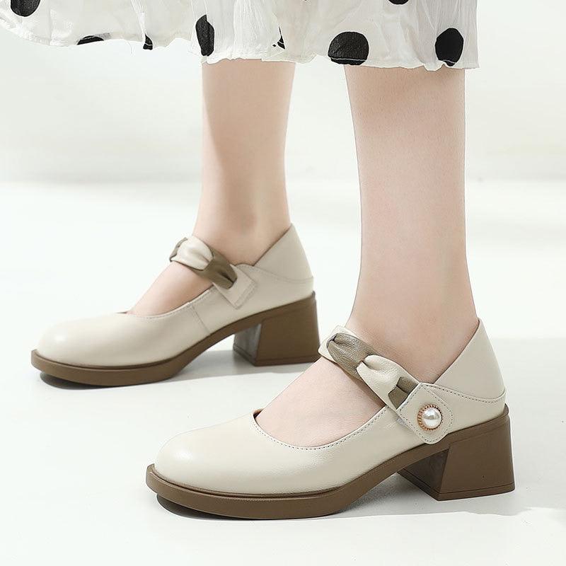 TC149 Women's Handmade Leather Thick Platform Casual Shoes