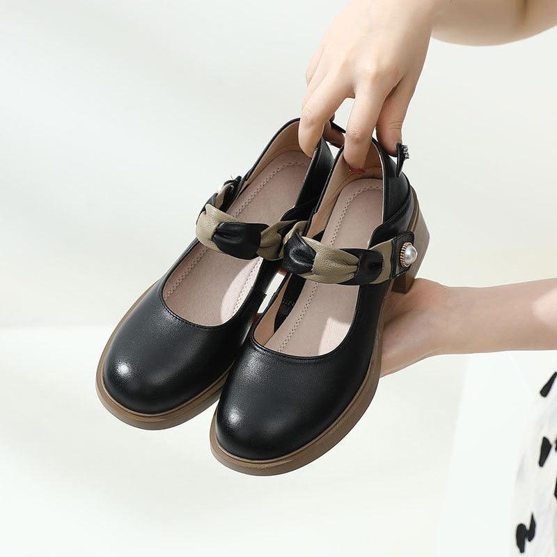 TC149 Women's Handmade Leather Thick Platform Casual Shoes