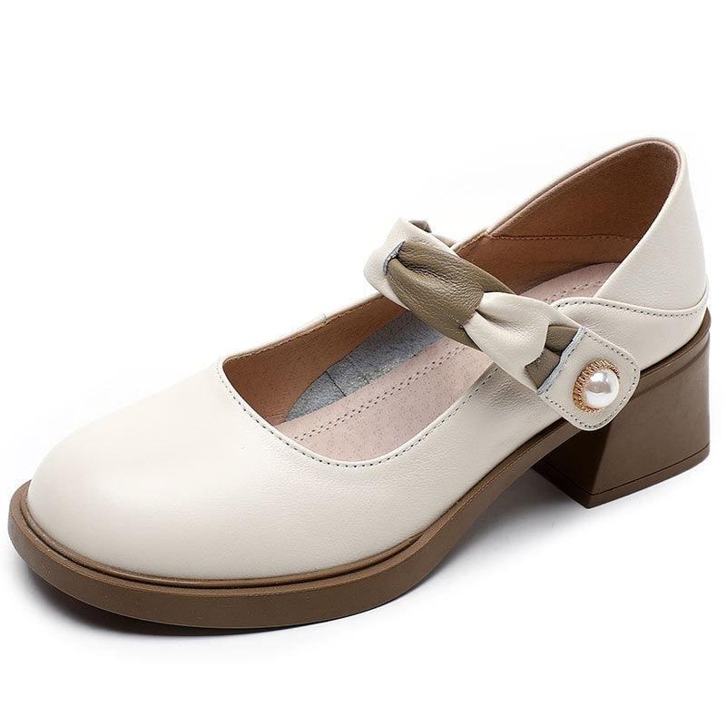 TC149 Women's Handmade Leather Thick Platform Casual Shoes