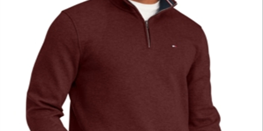 Tommy Hilfiger Men's French Rib Quarter Zip Pullover Red Size XXX-Large