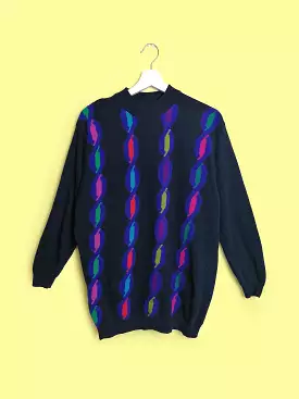 UNITED COLORS of BENETTON  Retro Pattern Unisex Wool Sweater - size M-L / 46