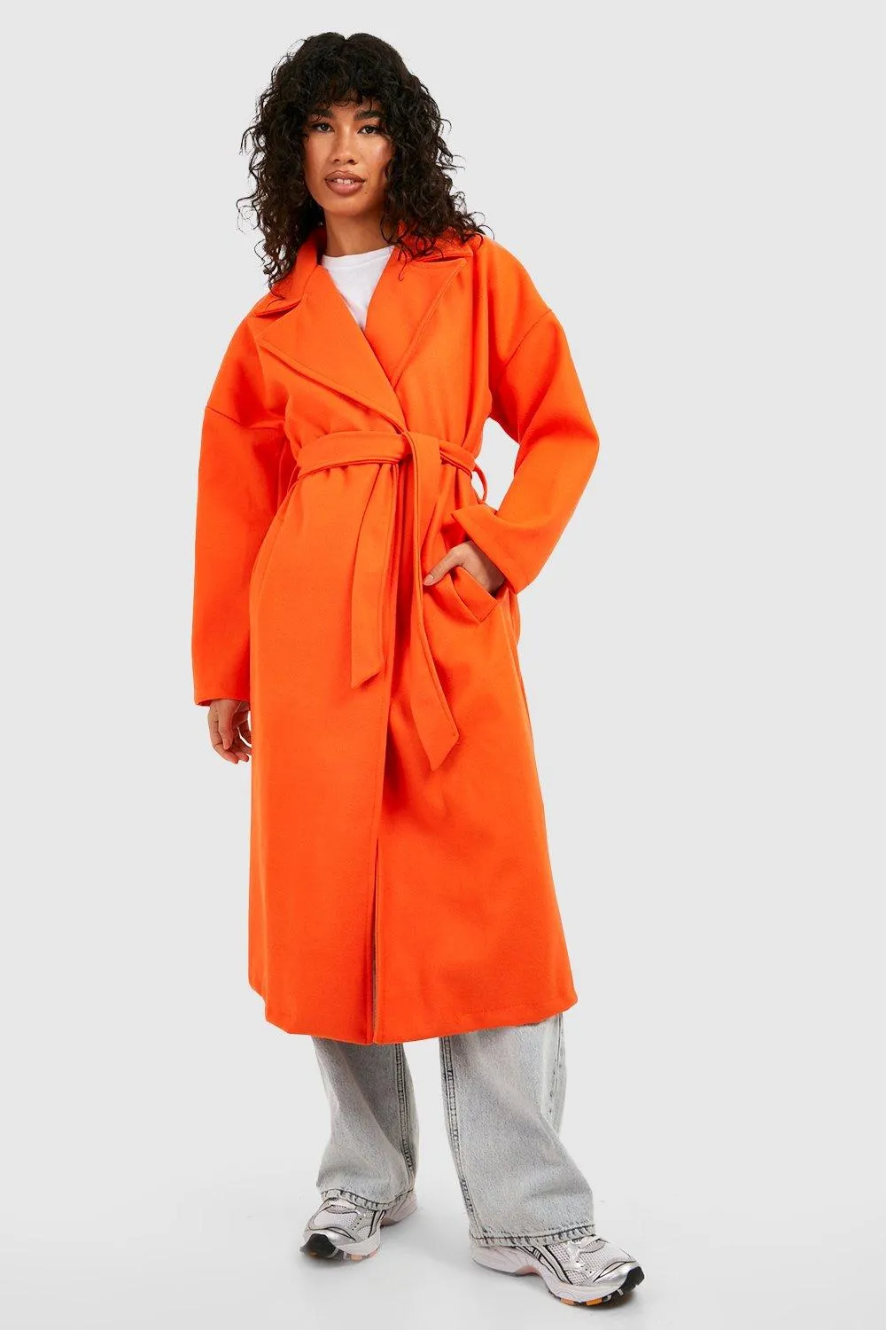 (Ve) Super Oversized Textured Belted Wool Coat