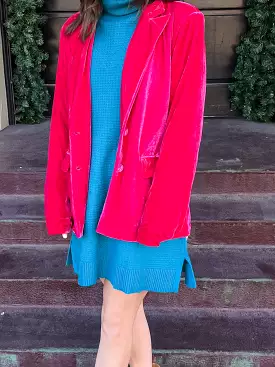 Velvet Collared Blazer - Fuchsia