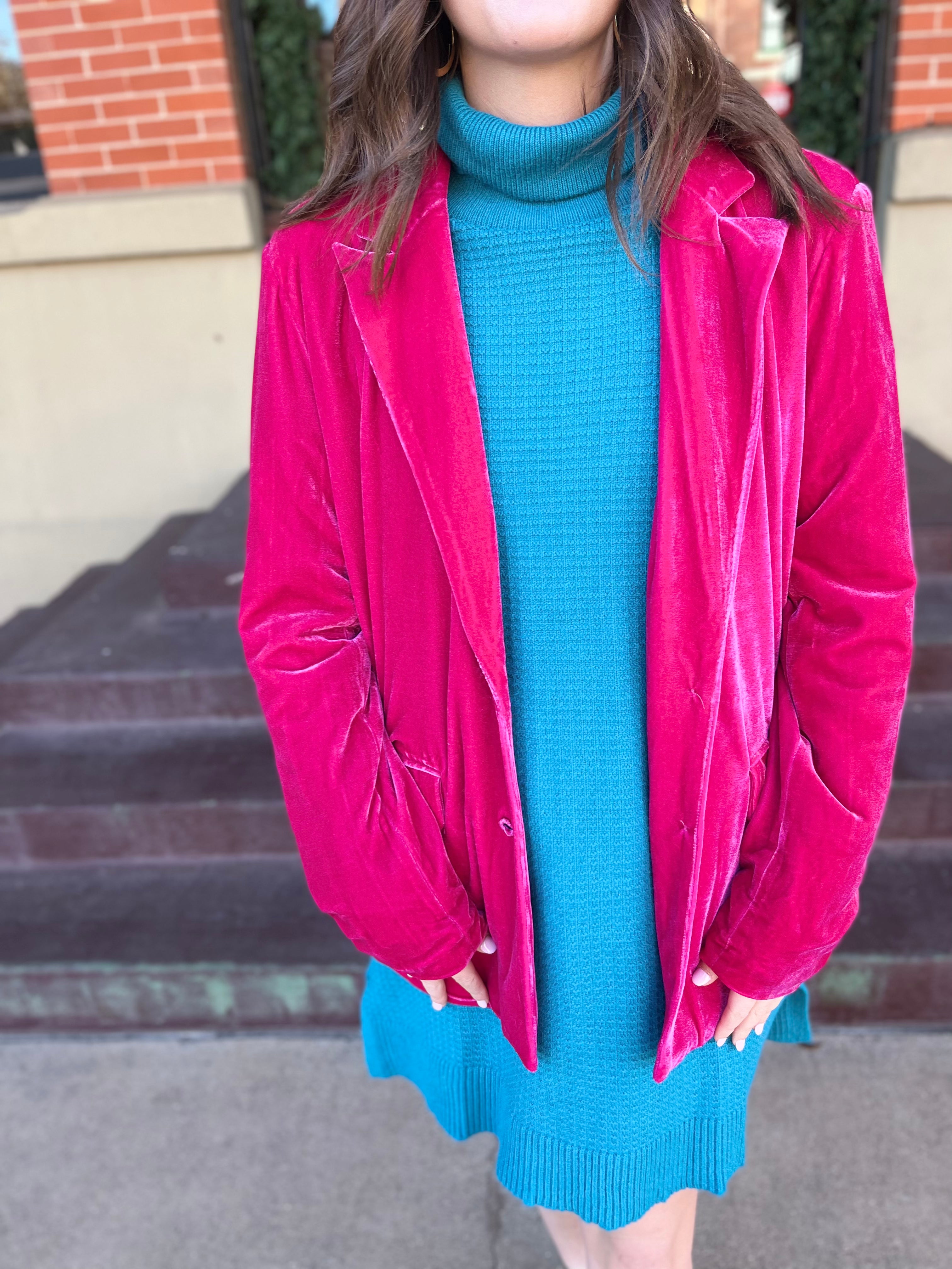 Velvet Collared Blazer - Fuchsia