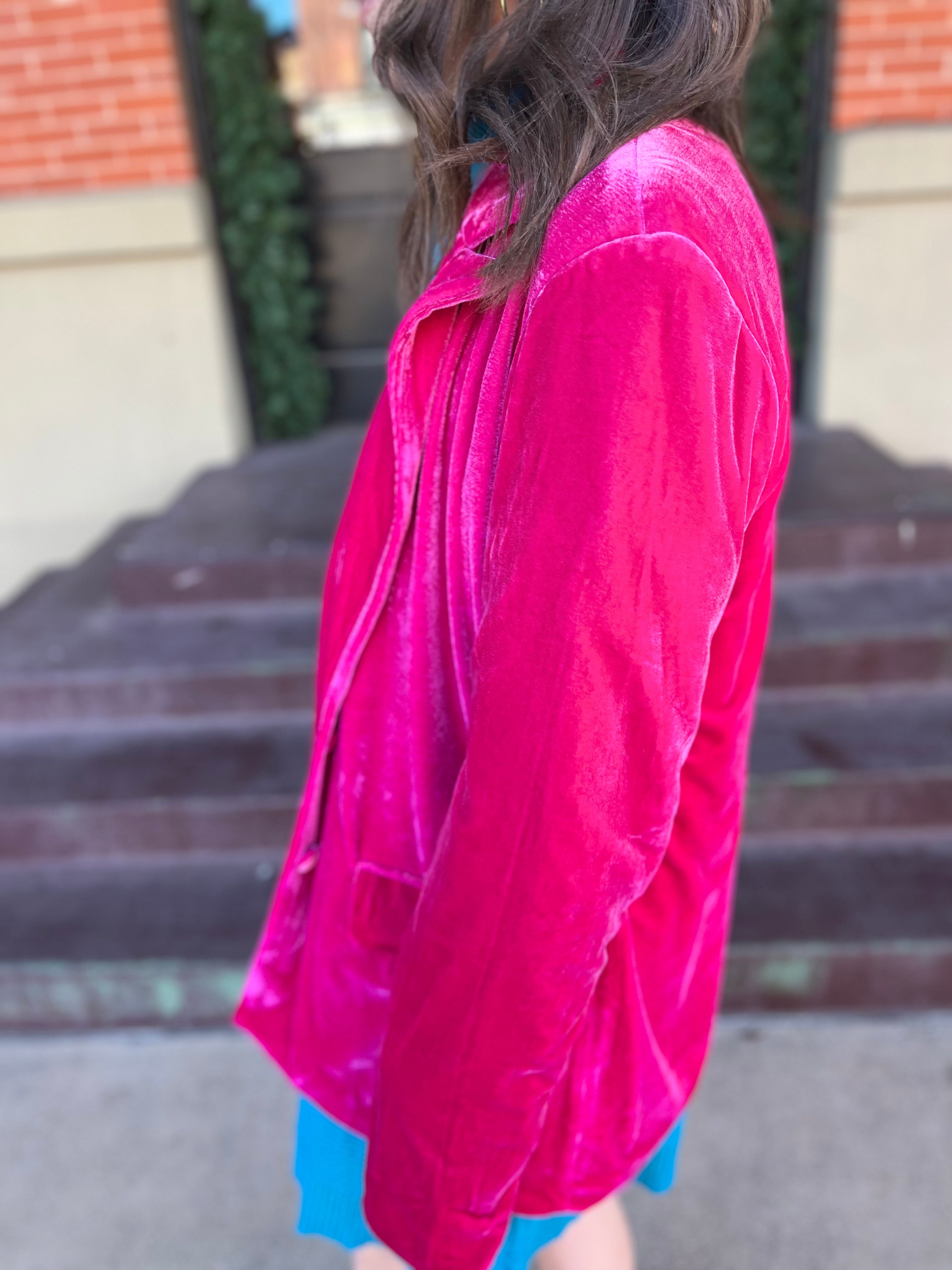 Velvet Collared Blazer - Fuchsia