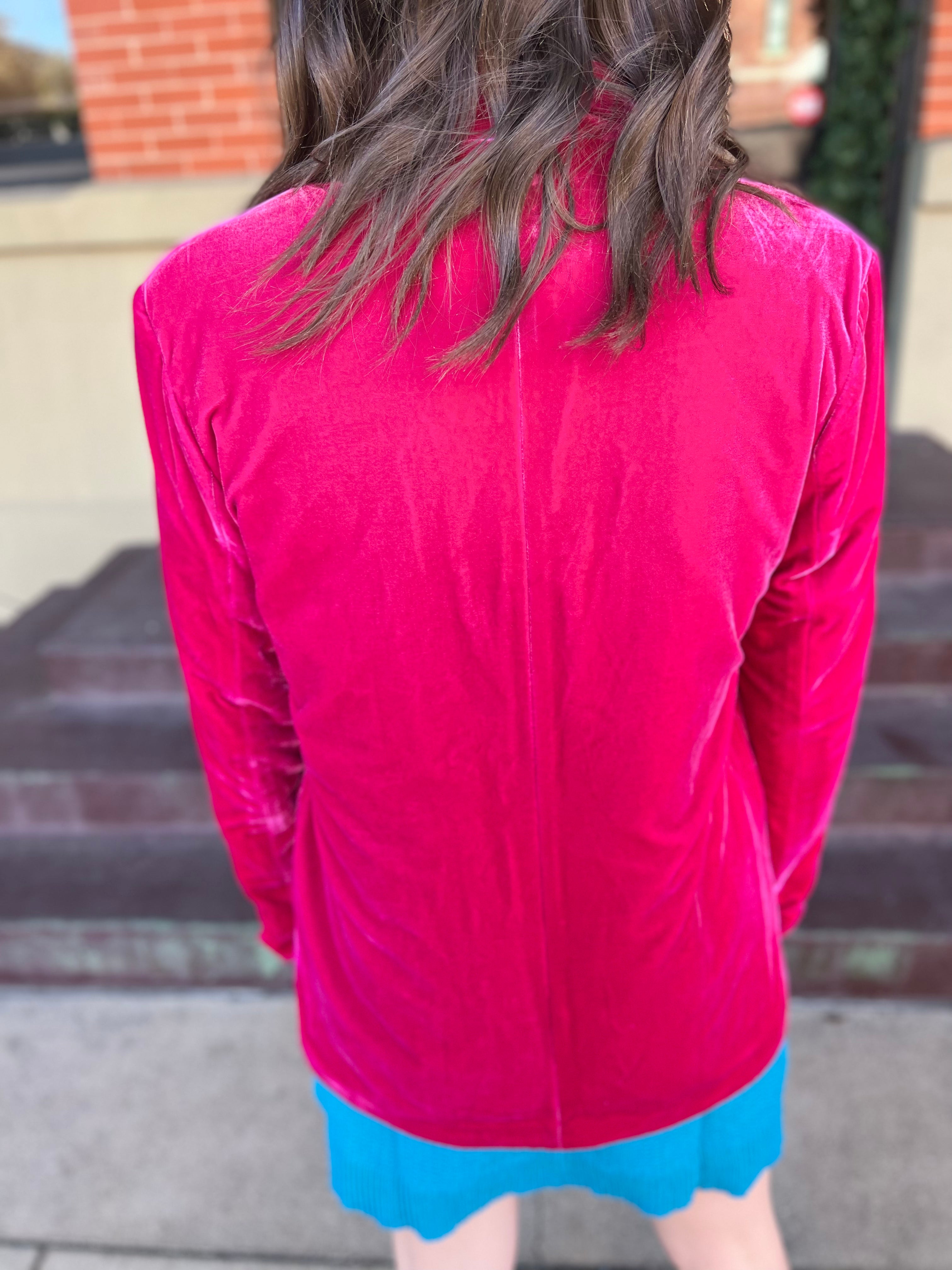 Velvet Collared Blazer - Fuchsia