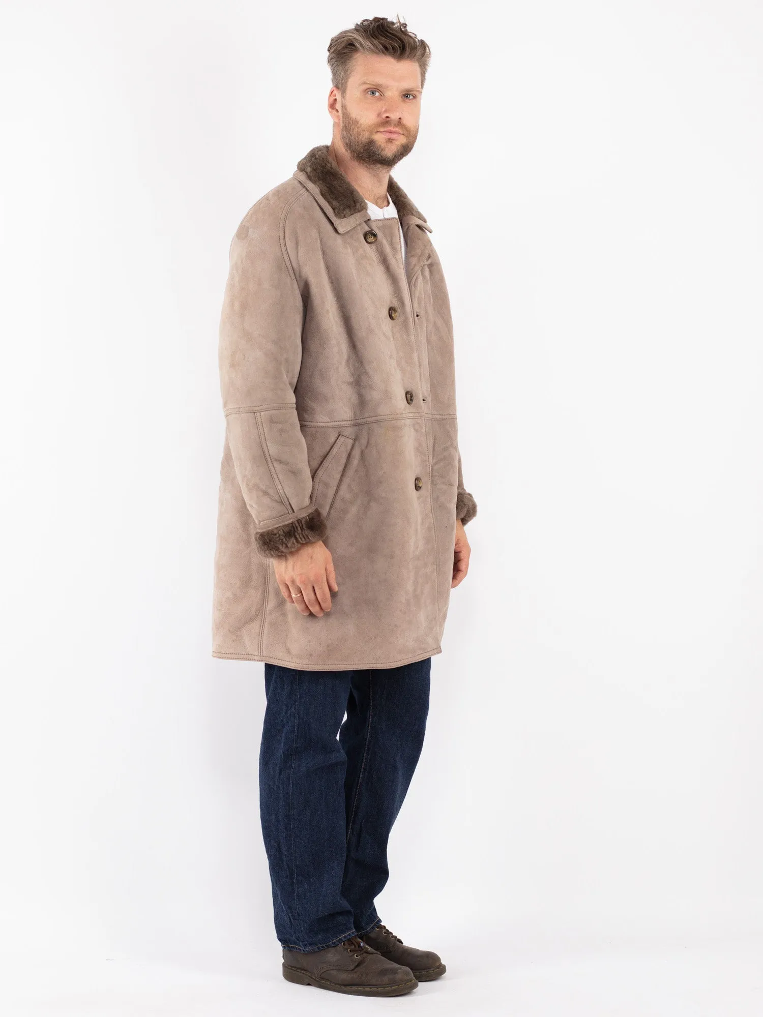 Vintage 70's Men Sheepskin Coat in Beige