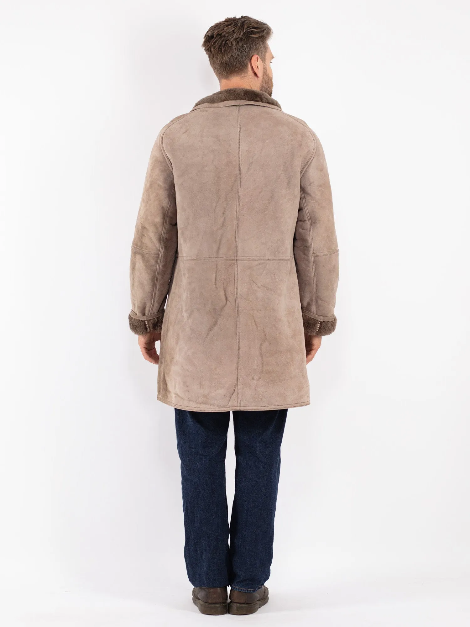 Vintage 70's Men Sheepskin Coat in Beige