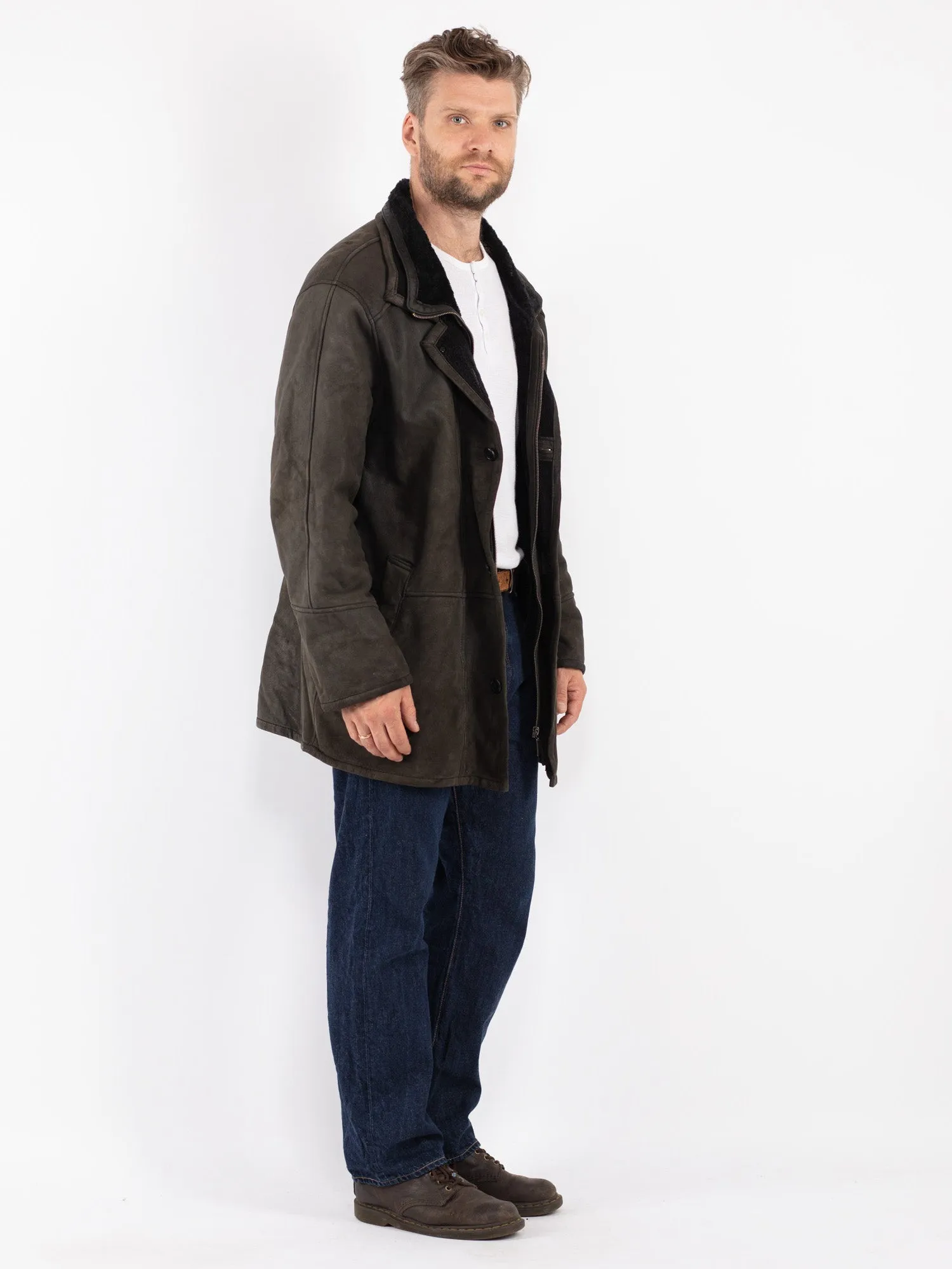 Vintage 90's Men Sheepskin Coat in Gray