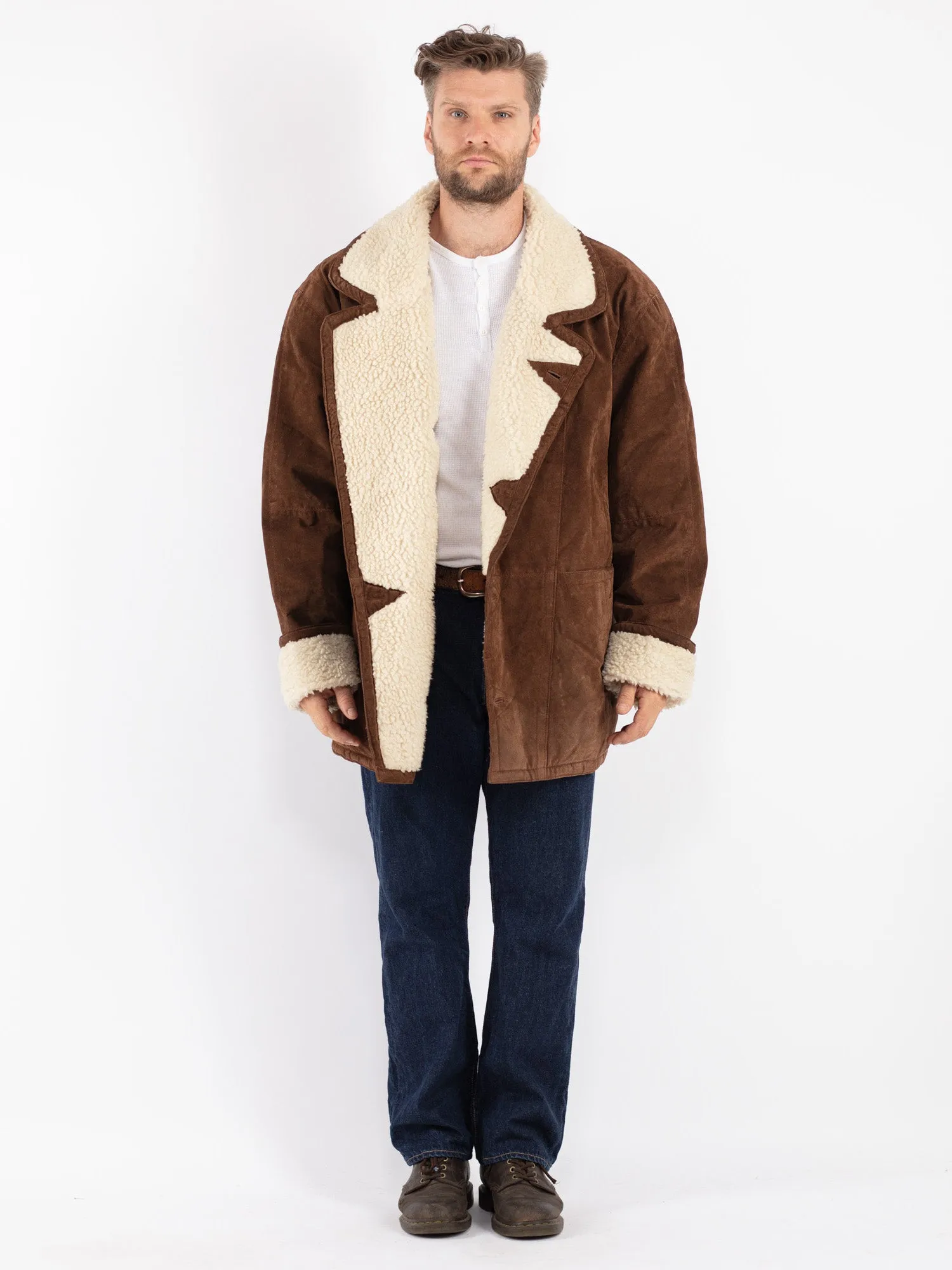 Vintage 90's Men Suede Sherpa Coat in Brown