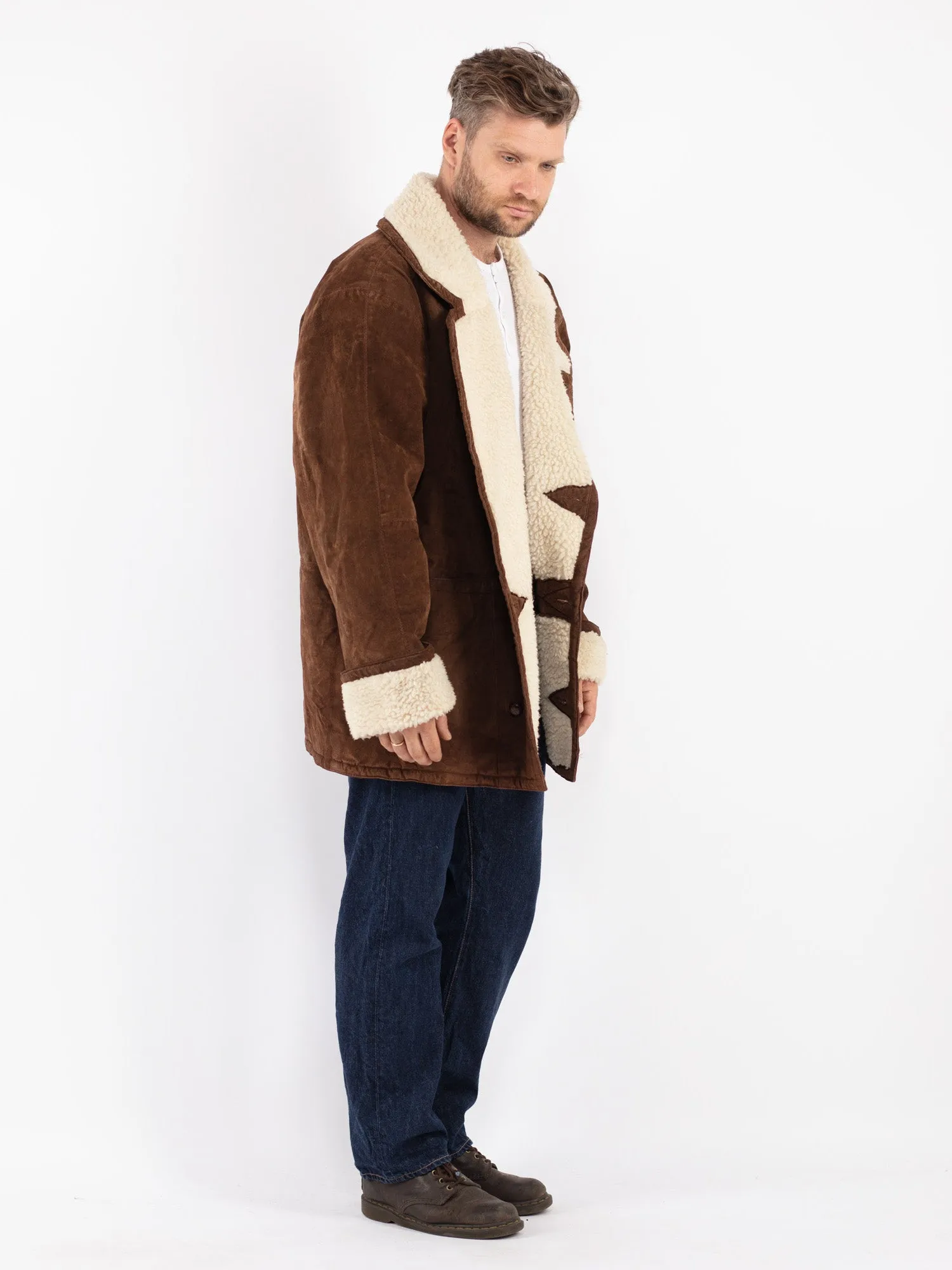 Vintage 90's Men Suede Sherpa Coat in Brown