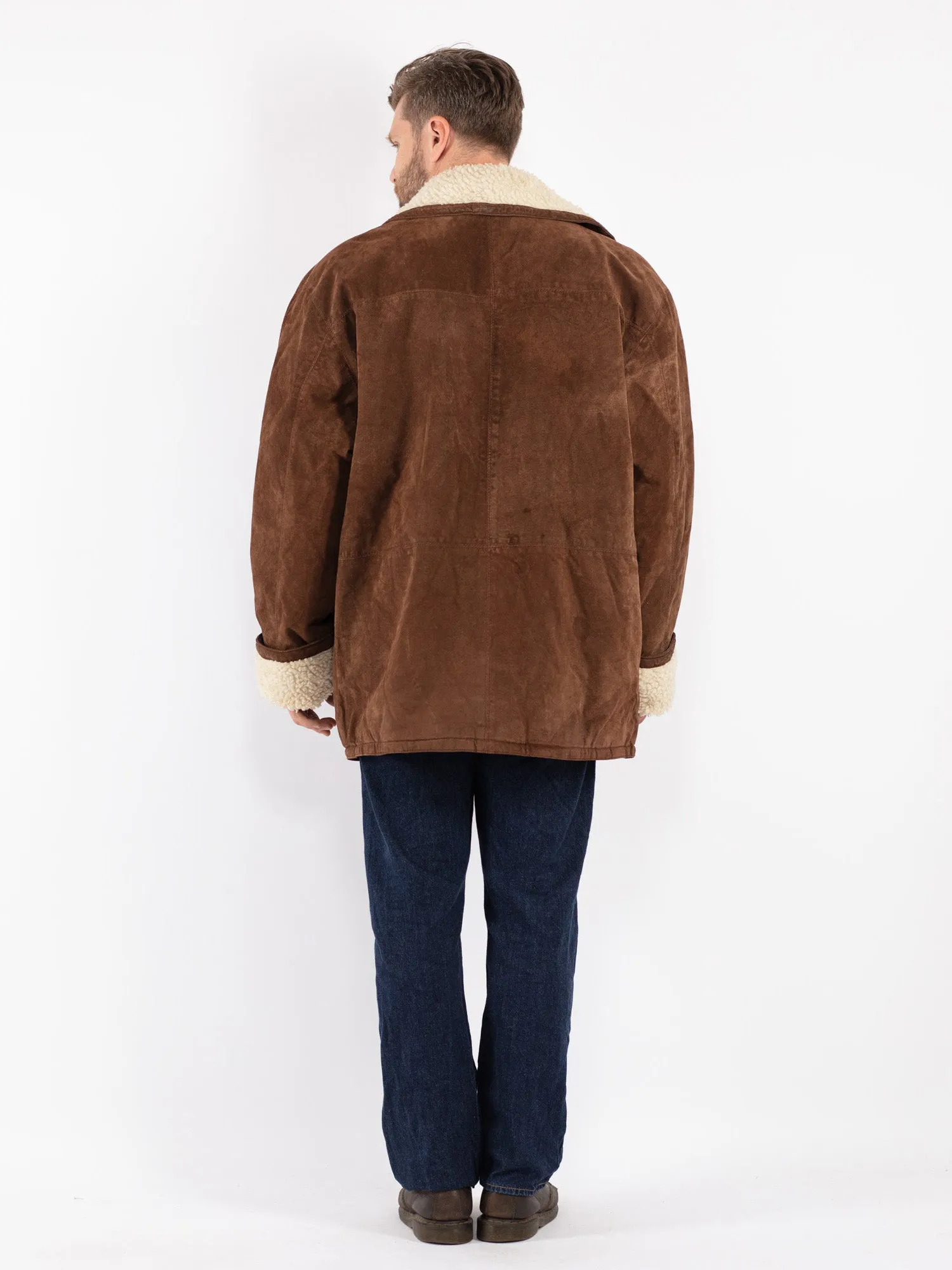 Vintage 90's Men Suede Sherpa Coat in Brown