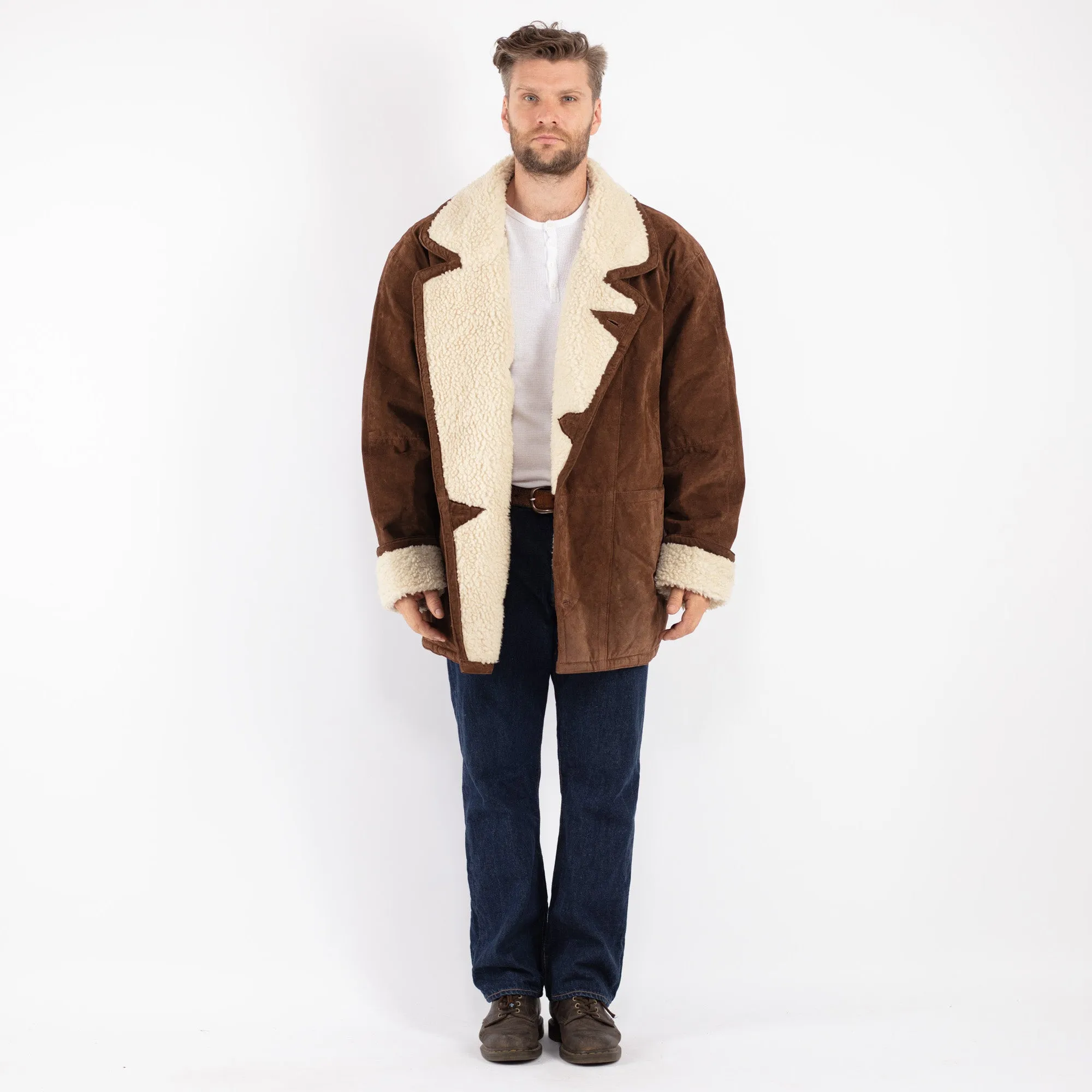 Vintage 90's Men Suede Sherpa Coat in Brown