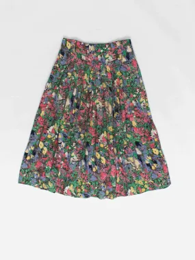 Vintage floral midi skirt with bold colours – Small / Medium