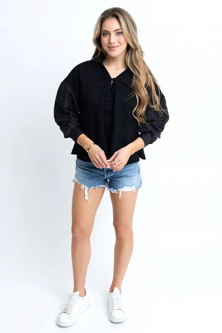 Vneck Knit Hoodie Sweatshirt