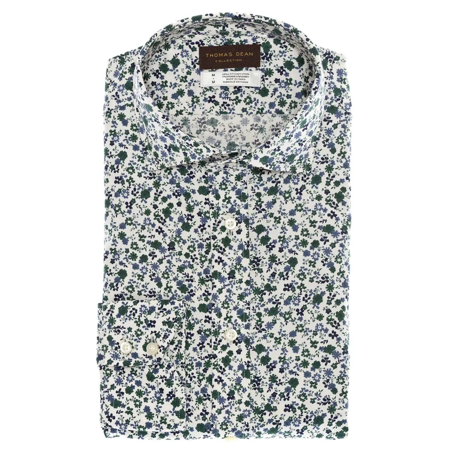 White Print Button Down Sport Shirt