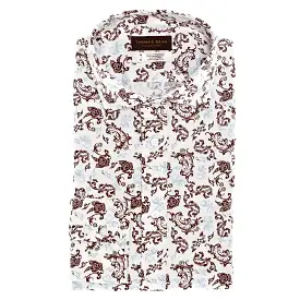 White Print Button Down Sport Shirt