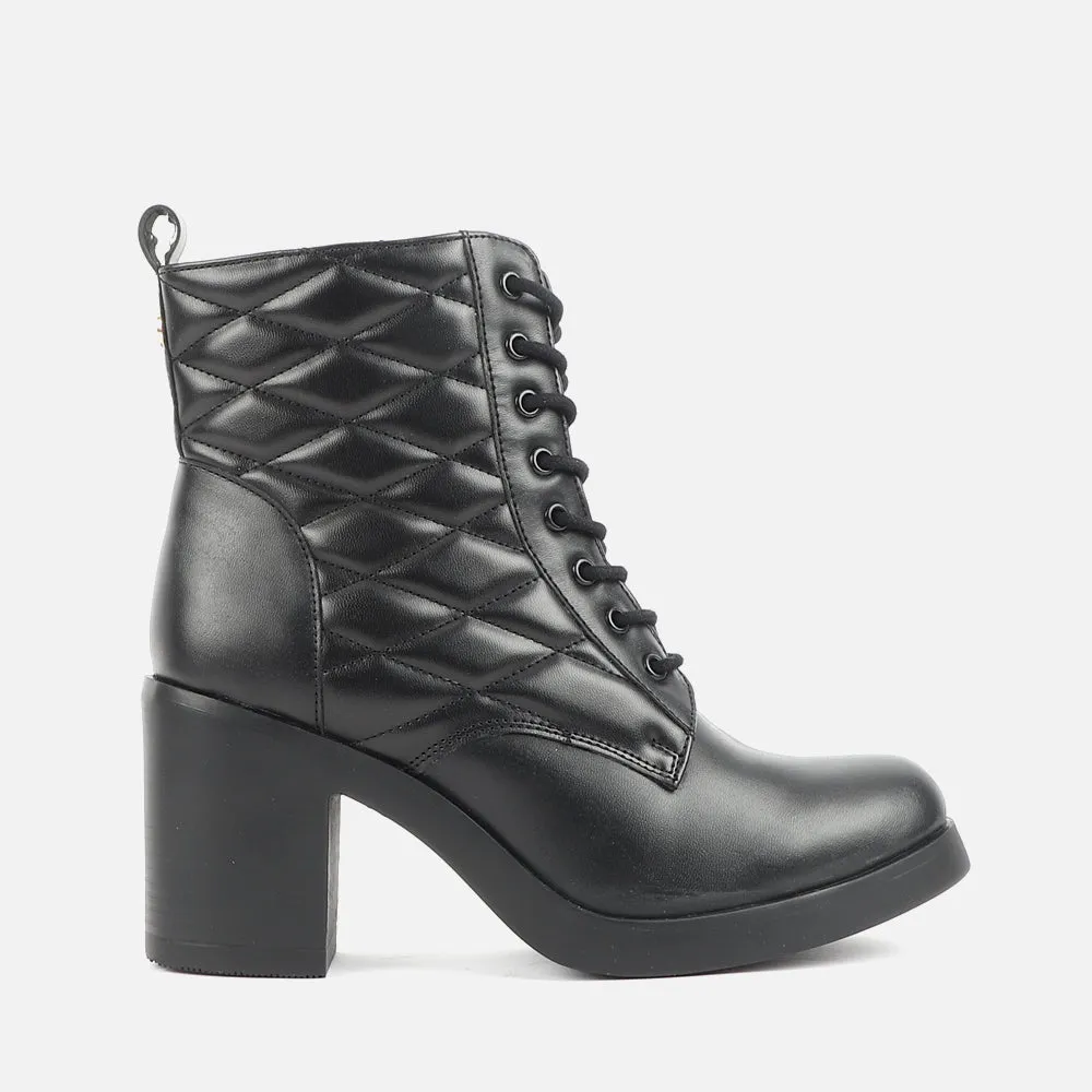 Women Ankle Lace Up Mid Heel Boot