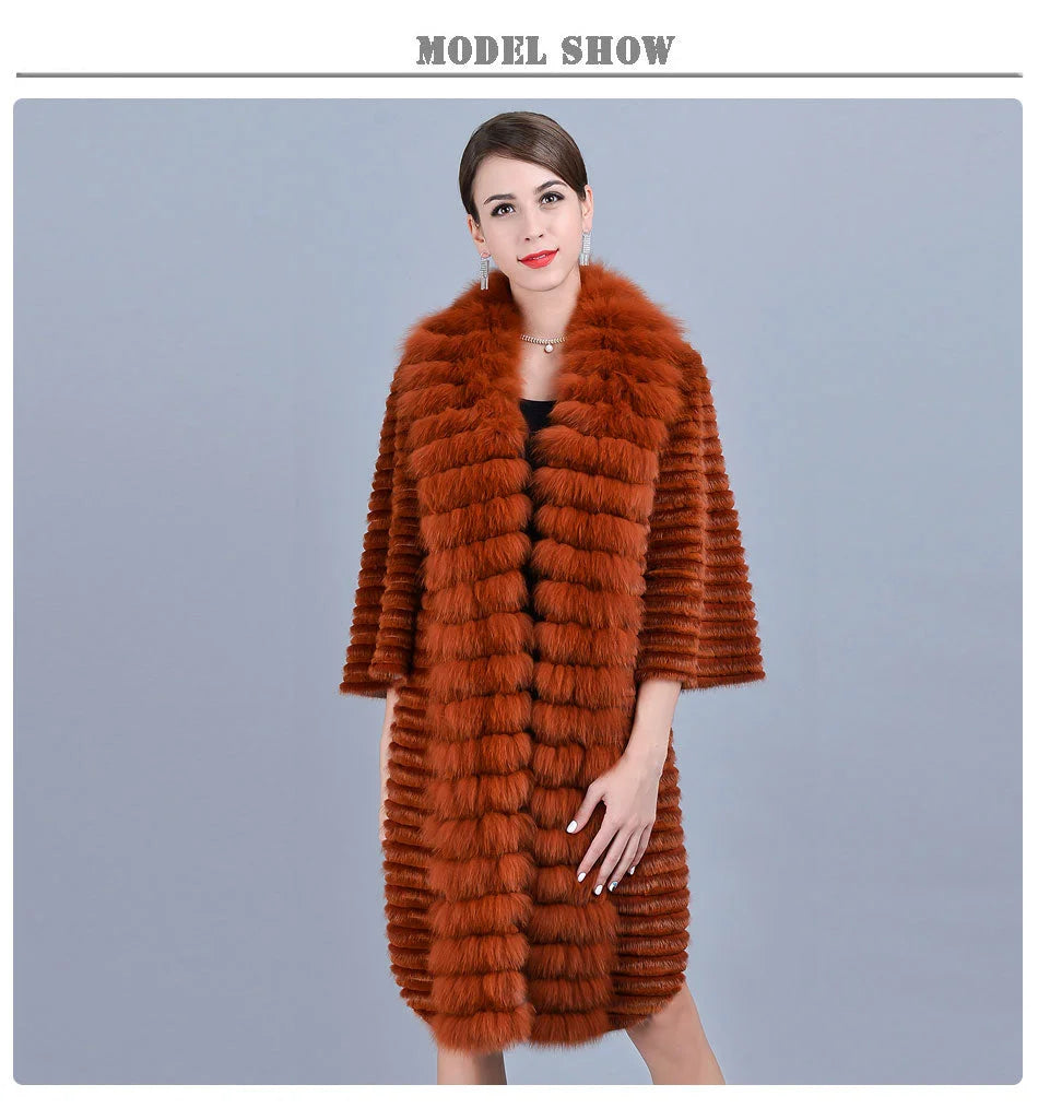 Women's Casual Fashion Two-Color Real Mink Fur Collar Winter Jacket