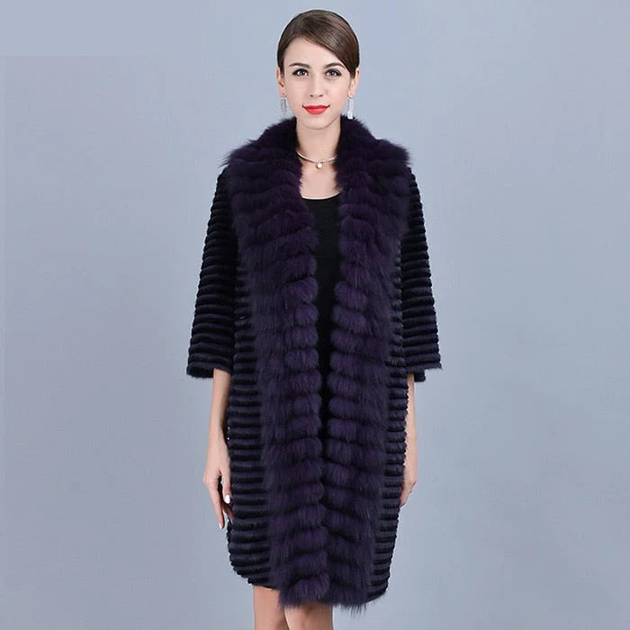 Women's Casual Fashion Two-Color Real Mink Fur Collar Winter Jacket