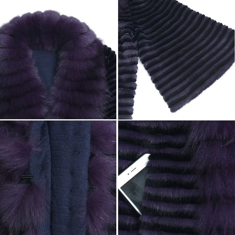 Women's Casual Fashion Two-Color Real Mink Fur Collar Winter Jacket