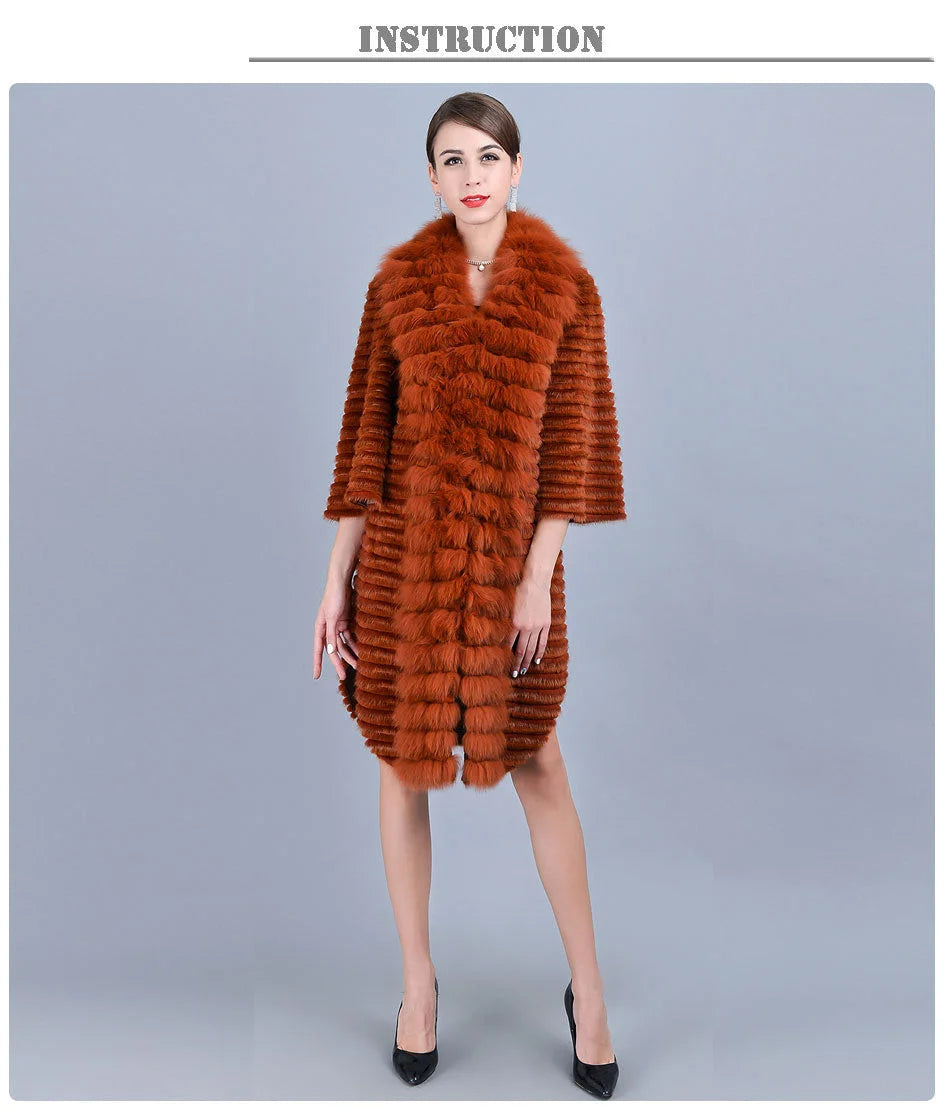 Women's Casual Fashion Two-Color Real Mink Fur Collar Winter Jacket