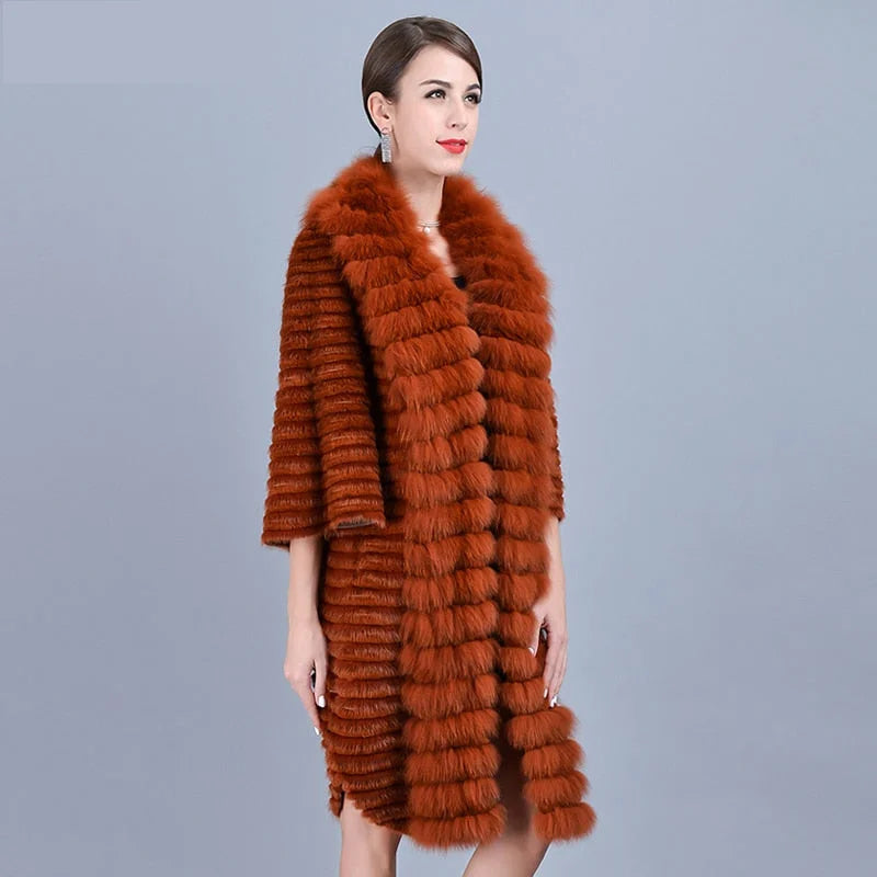 Women's Casual Fashion Two-Color Real Mink Fur Collar Winter Jacket