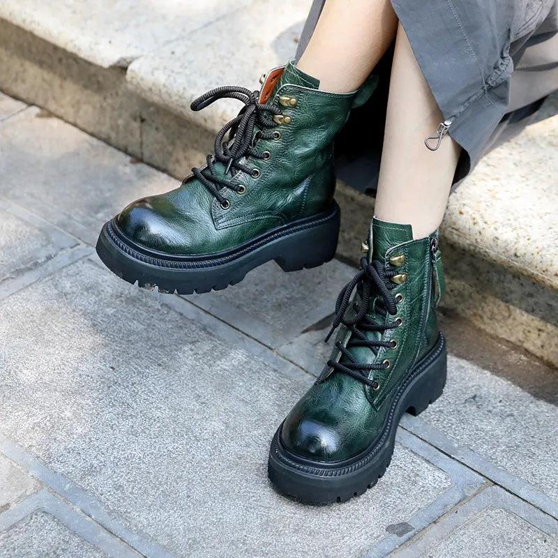 Women's Casual Shoes: Leather Motorcycle Ankle Boots POL321