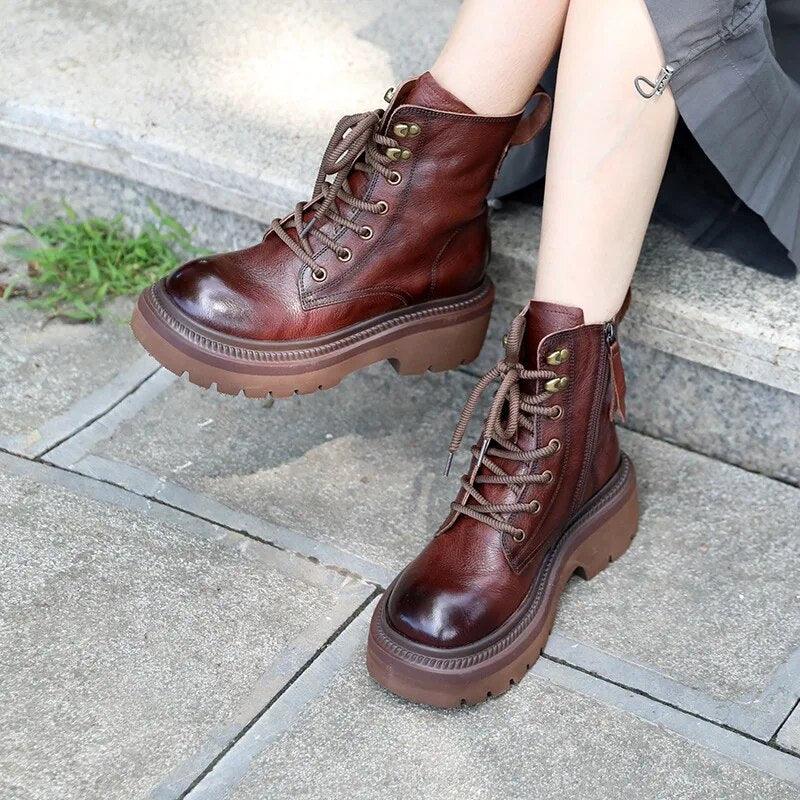 Women's Casual Shoes: Leather Motorcycle Ankle Boots POL321