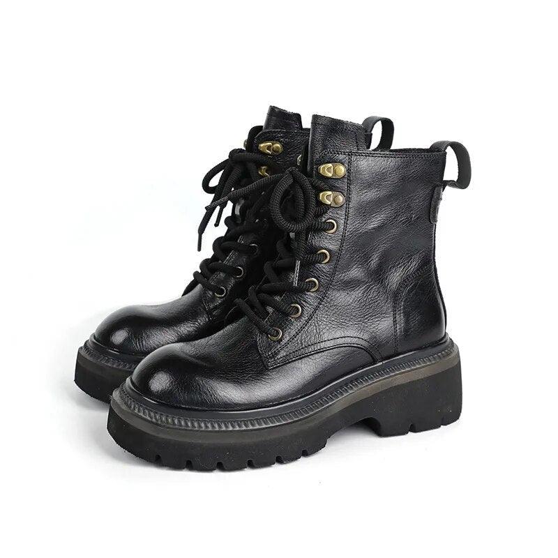 Women's Casual Shoes: Leather Motorcycle Ankle Boots POL321