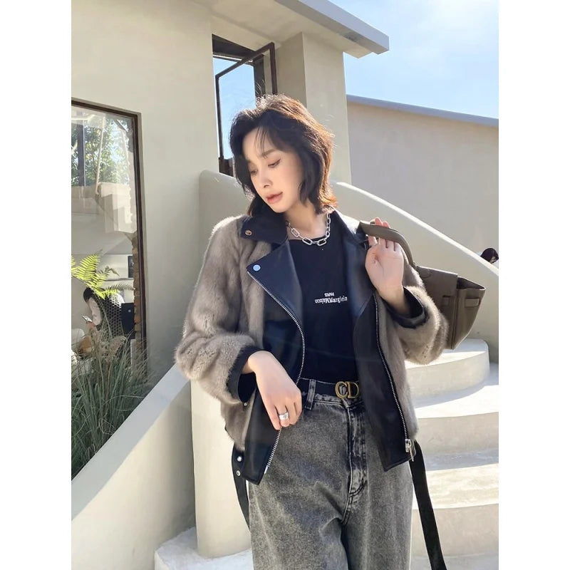 Women's Casual Warm Natural Real Mink Fur Short Winter Cloak Jacket