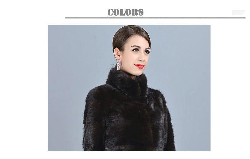 Women's Casual Warm Real Mink Fur Stand Collar Winter Jacket Outwear