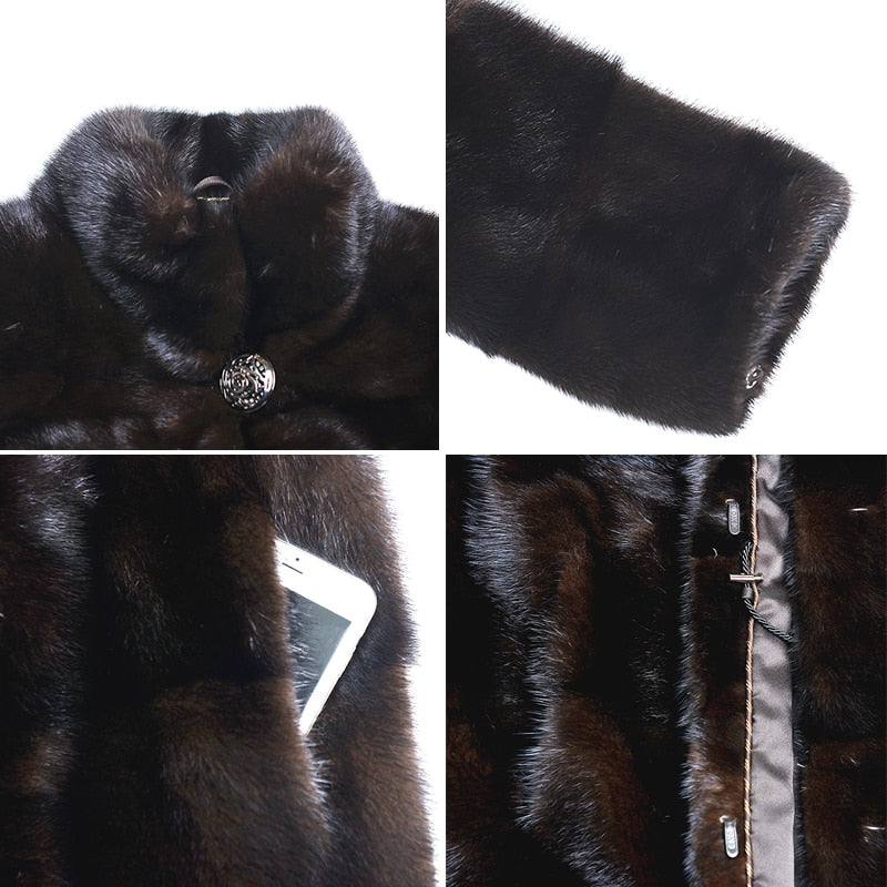 Women's Casual Warm Real Mink Fur Stand Collar Winter Jacket Outwear