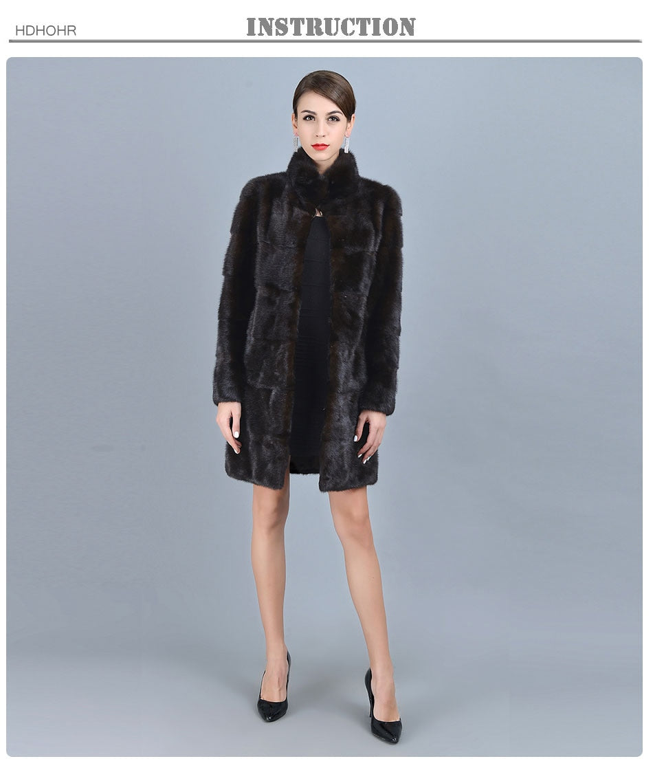 Women's Casual Warm Real Mink Fur Stand Collar Winter Jacket Outwear