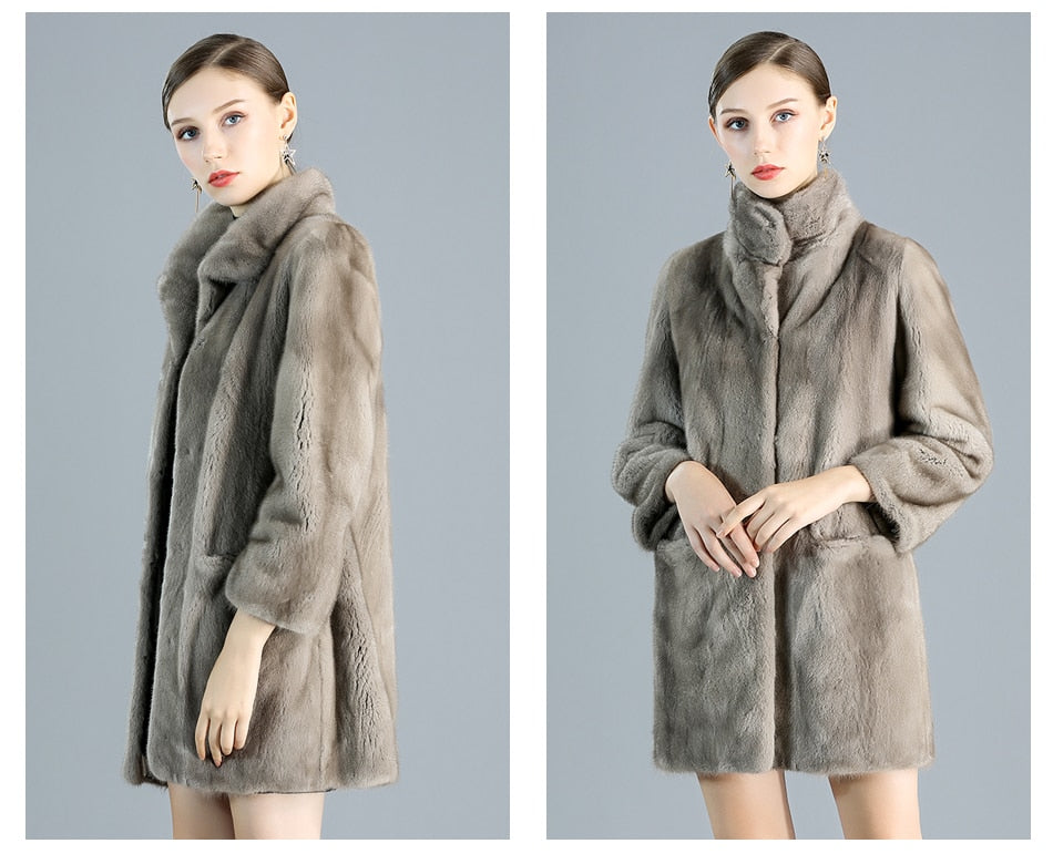 Women's Casual Warm Thick Natural Import Real Mink Fur Winter Jacket