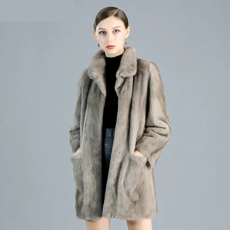 Women's Casual Warm Thick Natural Import Real Mink Fur Winter Jacket