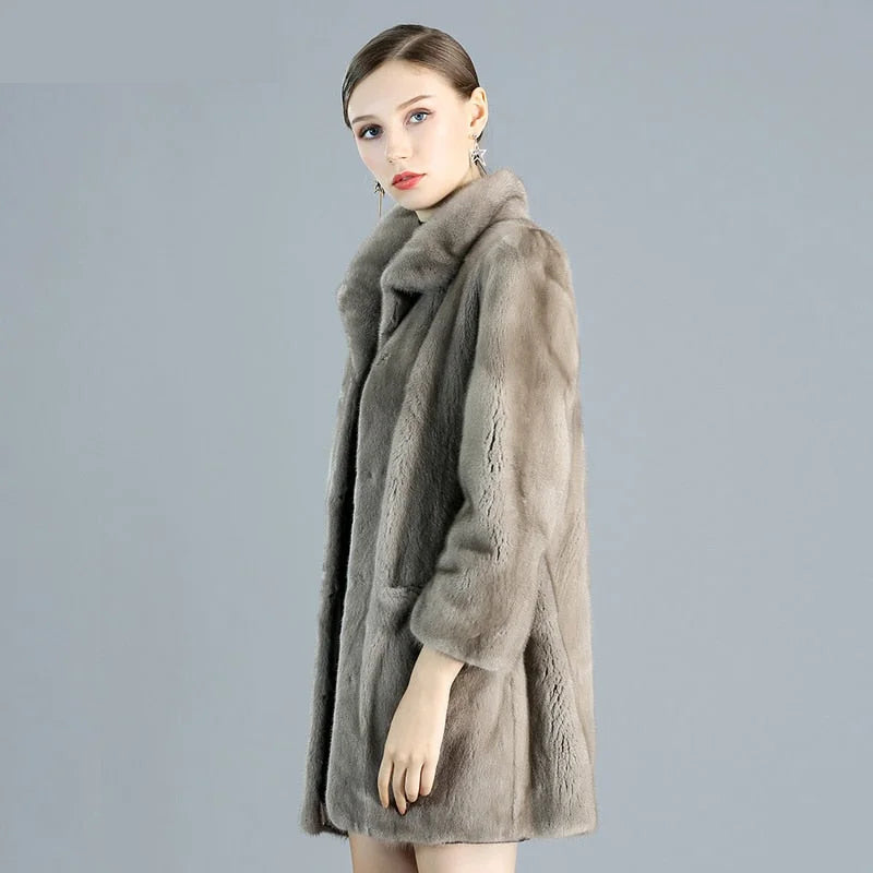 Women's Casual Warm Thick Natural Import Real Mink Fur Winter Jacket