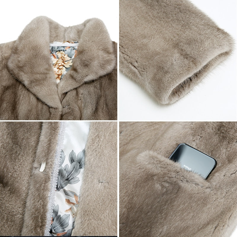 Women's Casual Warm Thick Natural Import Real Mink Fur Winter Jacket