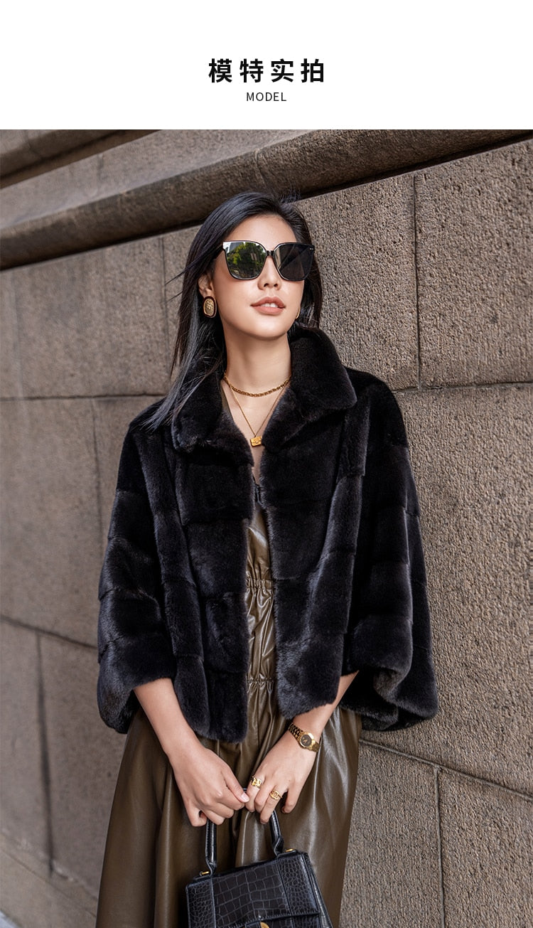 Women's Essential Winter Warm Real Natural Mink Fur Short Cloak Jacket