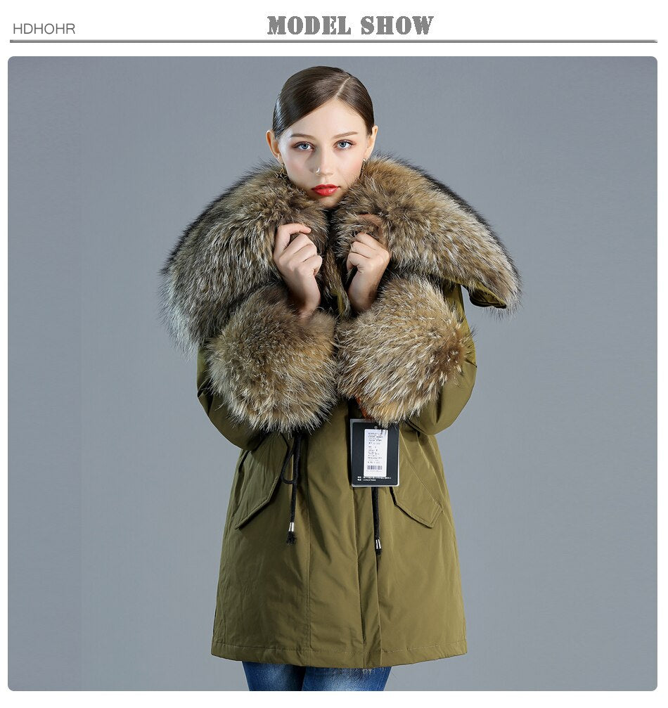 Women's Leisure Style Natural Fox Fur Down Solid Pattern Winter Jackets