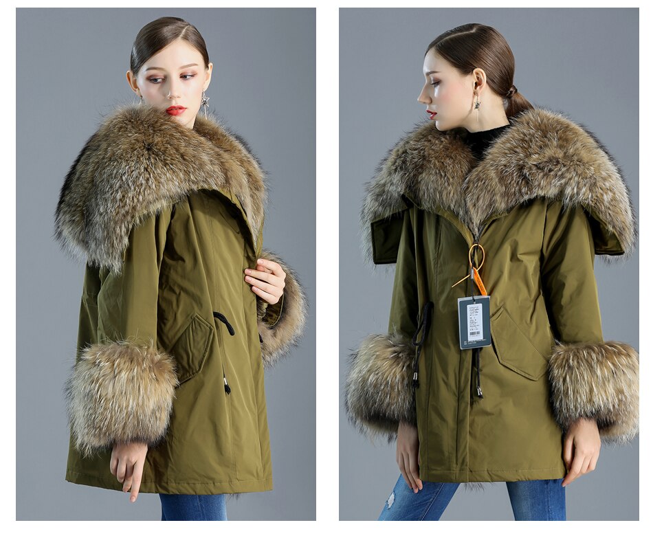 Women's Leisure Style Natural Fox Fur Down Solid Pattern Winter Jackets