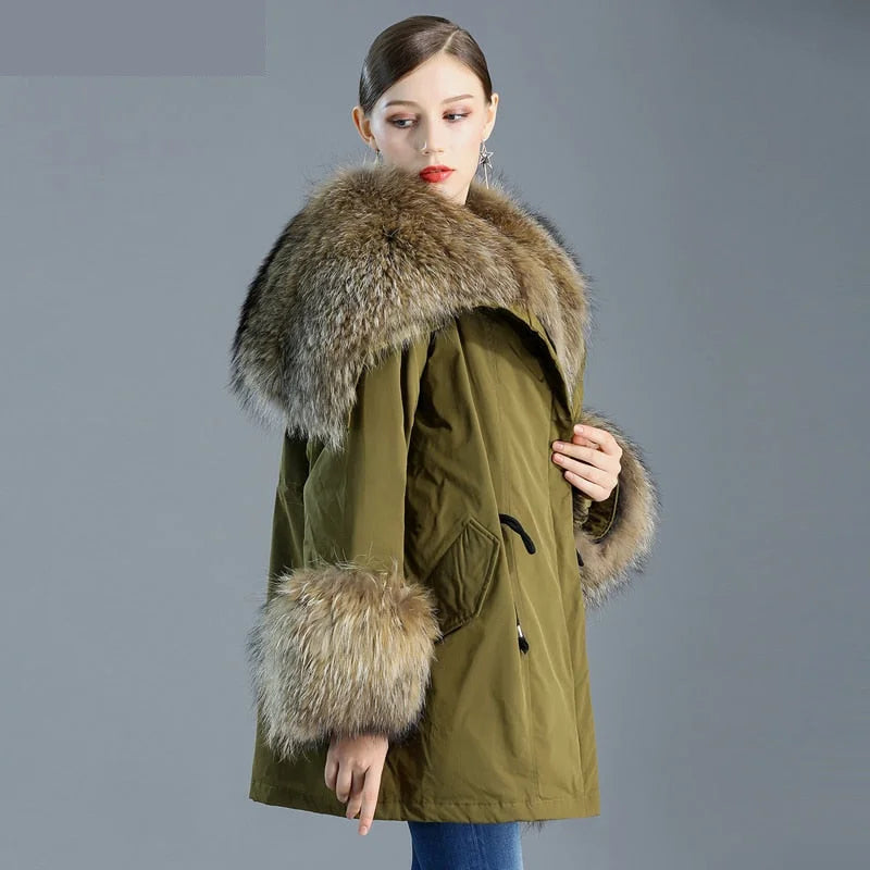 Women's Leisure Style Natural Fox Fur Down Solid Pattern Winter Jackets